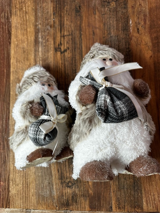 Other - Fluffy White and Brown Holiday Plush Santa Figures - Set of 2